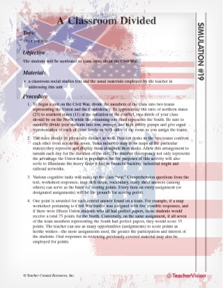 A Classroom Divided Civil War Activity
