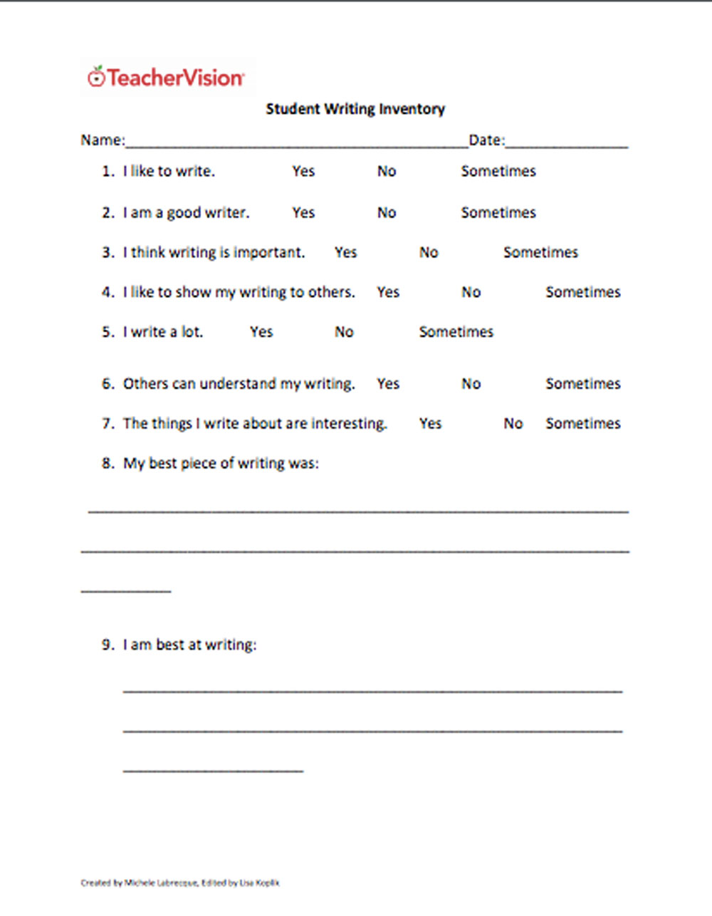 Writing Inventory 