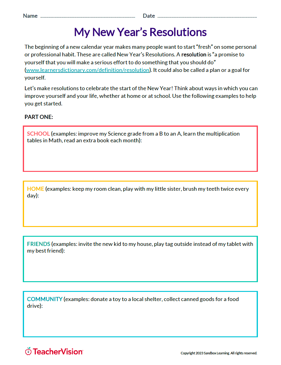 My New Year's Resolutions for Grades 3-6