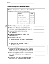 Subtracting with Middle Zeros (Gr. 4)