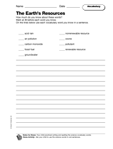 The Earth's Resources: Vocabulary
