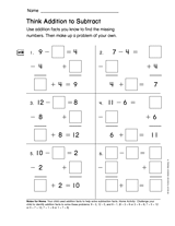 Think Addition to Subtraction (Gr. 1)