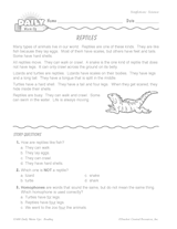 Science Reading Warm-Up: Reptiles