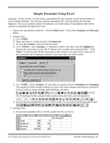 Creating Simple Formulas Using Excel
