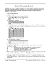 Order of Operations & Excel