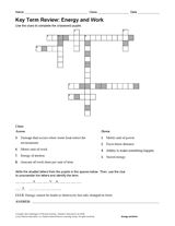 Physical Science Key Term Review: Energy and Work