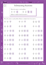 Subtracting & Simplifying Fractions I (Grade 5)